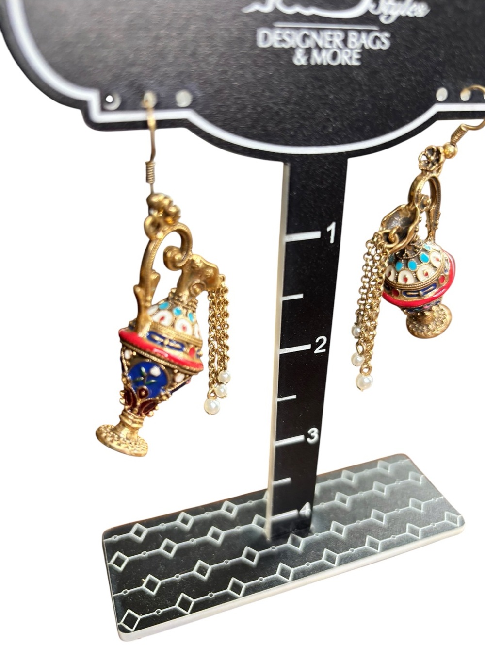 Vintage Cloisonné Enamel Lantern Dangle Earrings | Gold Tone - Picture 4 of 4